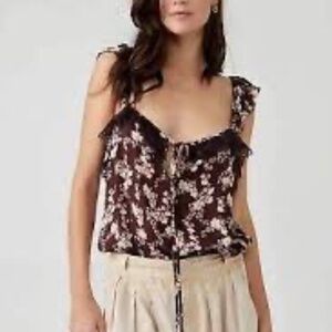 Intimately Free People Take‎ It Away NWOT Brown Floral Tie Front Bodysuit Sz XS
